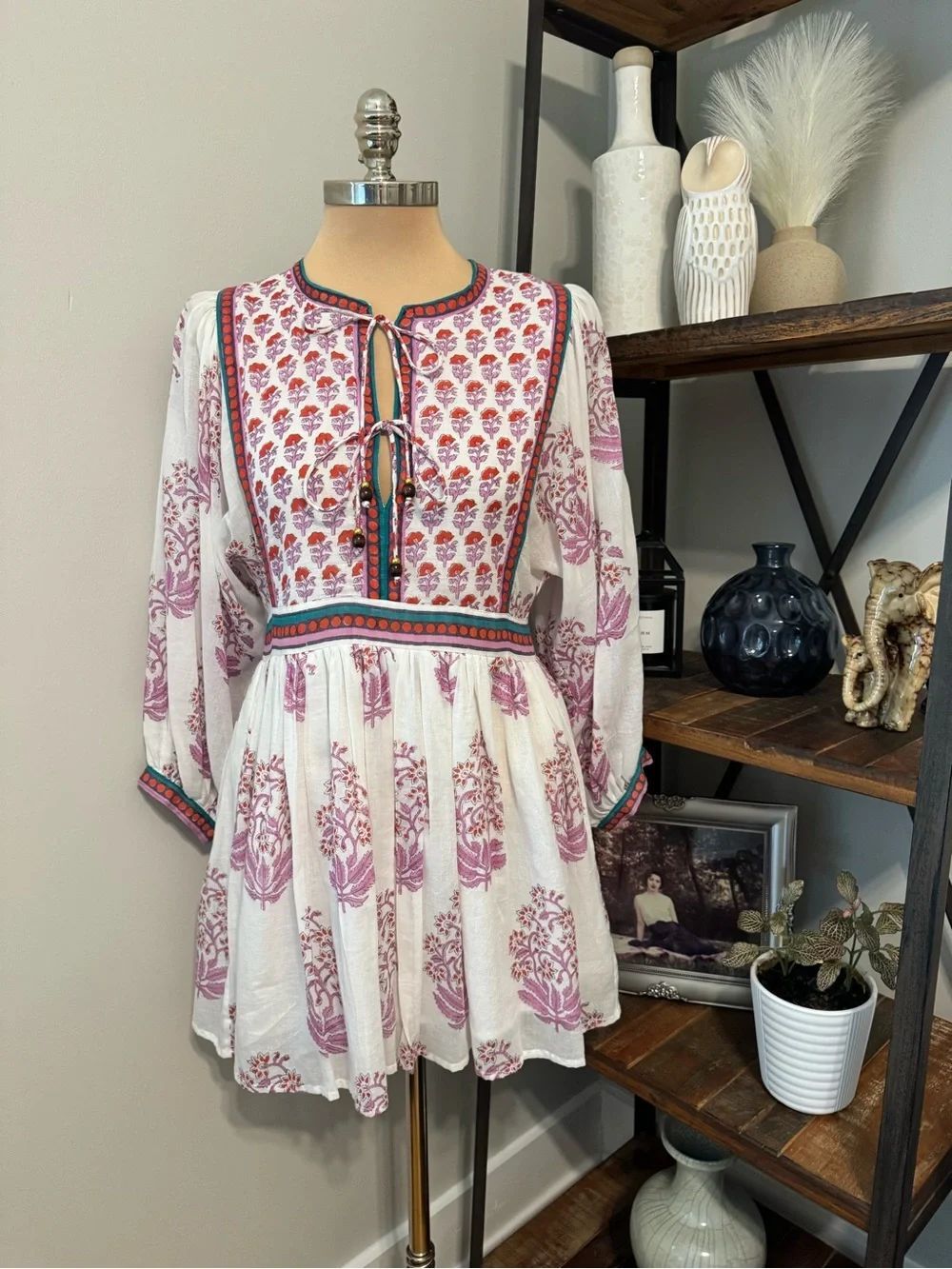 Oliphant Balloon Sleeve Mini Dress Size XS Floral 100% Cotton